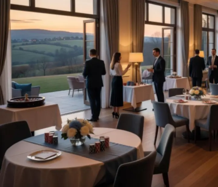 Mapa Polski i wieczorna panorama miasta symbolizująca obsługę event&oacute;w w całym kraju