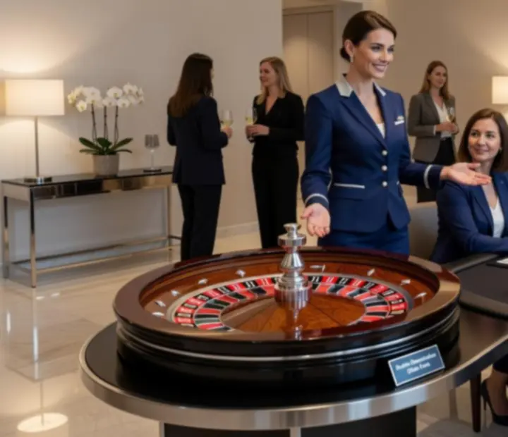 Ruletka i blackjack prowadzone przez animatorów na eleganckim evencie offline