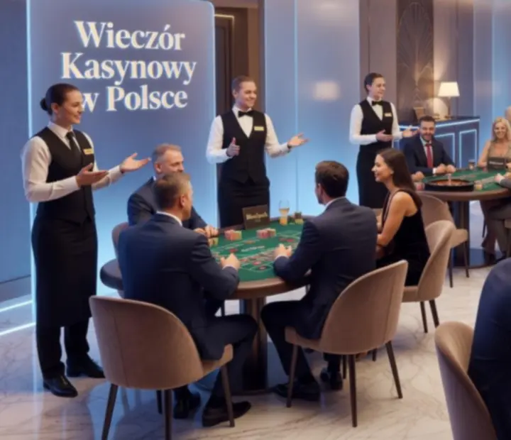 Elegancki wieczór offsite z rekreacyjnymi stołami do gier i gośćmi w atmosferze klubowej