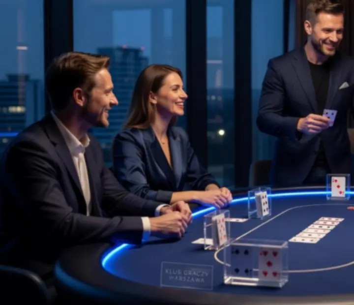 Stylowy wieczór pokerowy offline z uczestnikami przy eleganckim stole